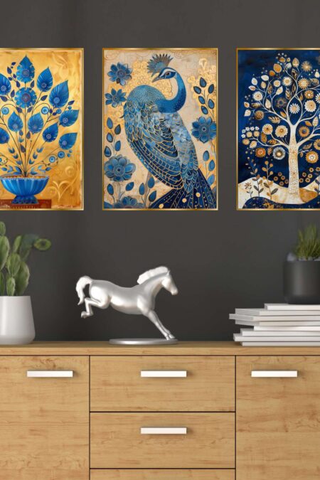 Set of Three Wall Paintings for Wall Dacoration Golden Framed Wall Paintings for Living Room & Bedroom Wall Art for Home Decoration & Office Wall Décor (18x12 inch CH-GD3-14)