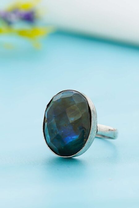 Arts Crystal Products Natural Labradorite Ring Set for Women,Vintage Joint Knuckle Stackable Rings Oval Gemstone Ring